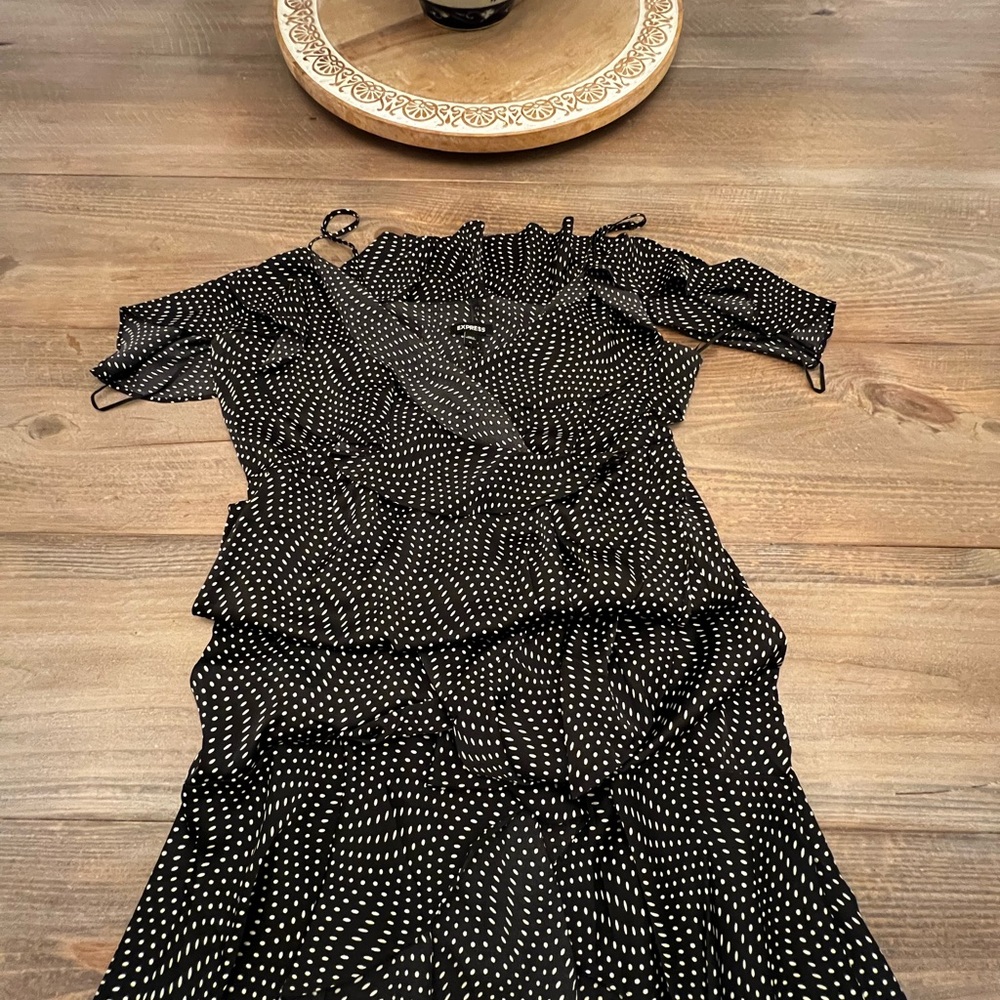 Express Black and White Wrap Dress with V-neck for Cocktail